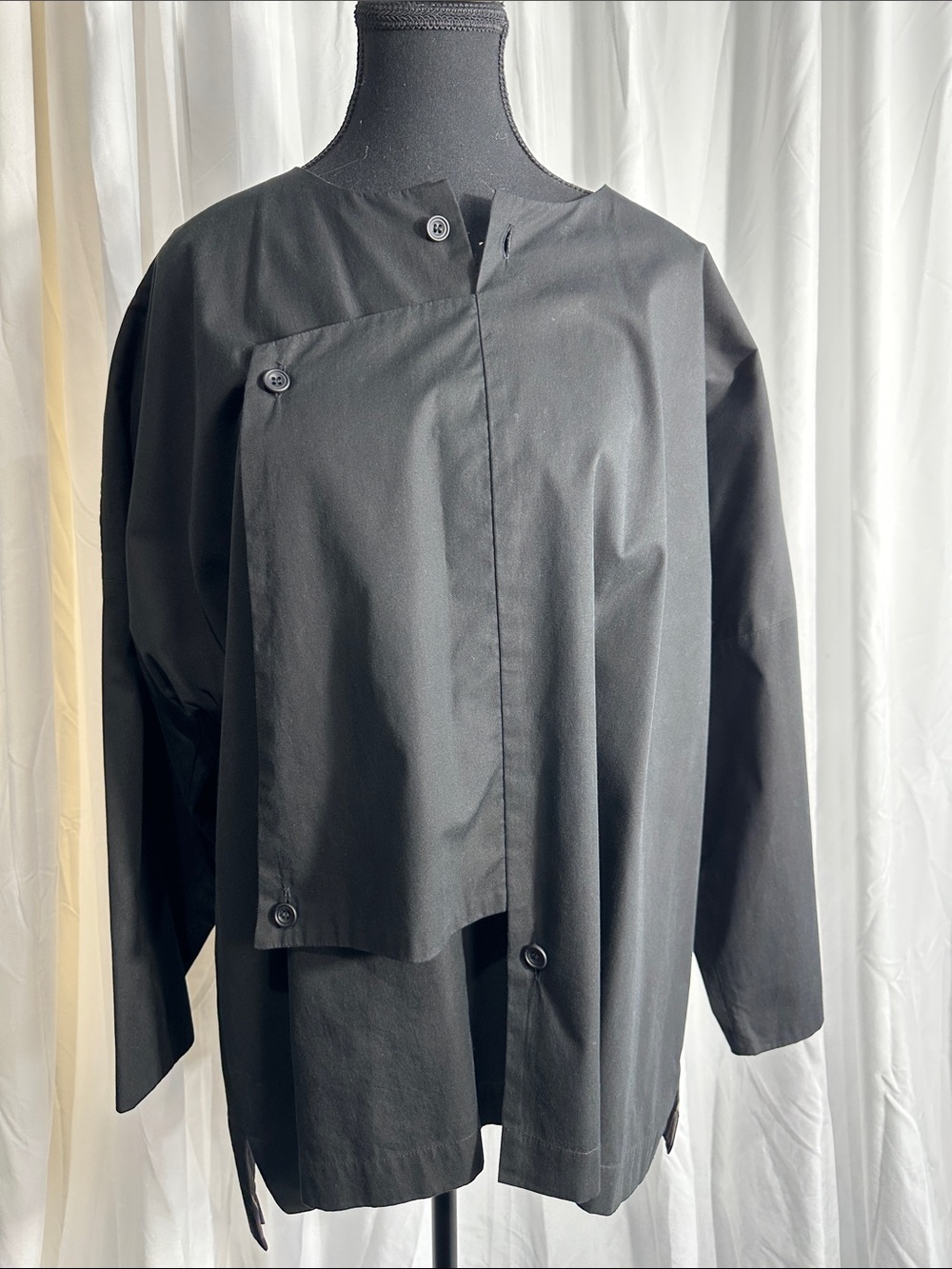 Eskandar Asymmetric Side Button Oversized Boxy Womens Lined Cotton Jacket Sz 0